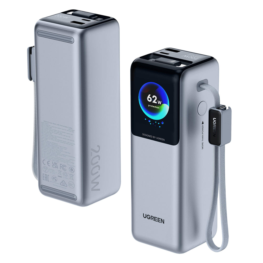 Externe Batterie UGREEN PB728 (75702B), 25000mAh, 200W, QC + PD, 1 x USB-A - 3 x USB-C, Grau