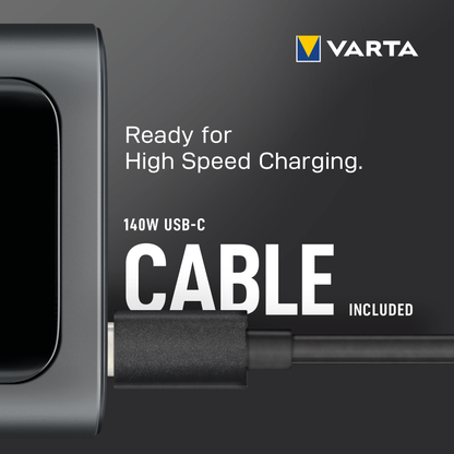 Varta High Speed External Battery, 27000mAh, 140W, QC + PD, 1 x USB-A - 2 x USB-C, Black