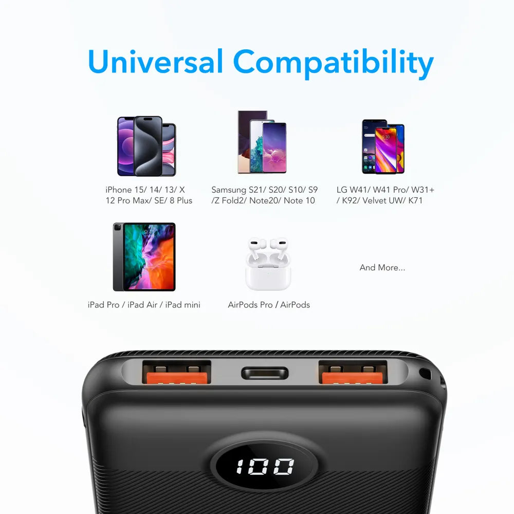 Externer Akku Veger L10S, 10000mAh, 20W, QC + PD, 1 x USB-C - 2 x USB-A, Schwarz