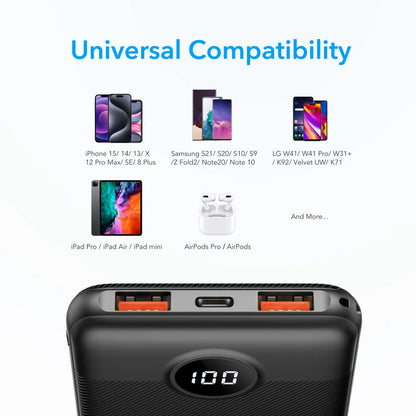 Externer Akku Veger L10S, 10000mAh, 20W, QC + PD, 1 x USB-C - 2 x USB-A, Schwarz