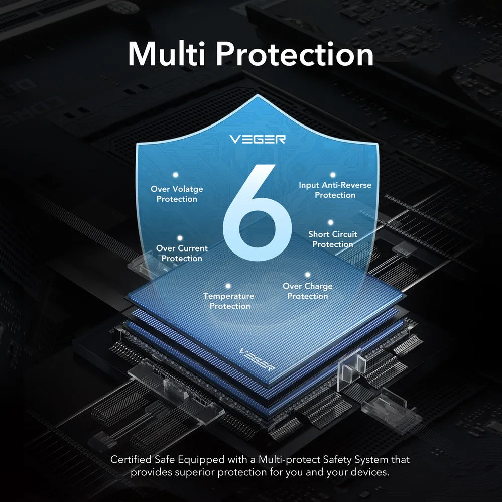 Externer Akku Veger L10S, 10000mAh, 20W, QC + PD, 1 x USB-C - 2 x USB-A, Schwarz