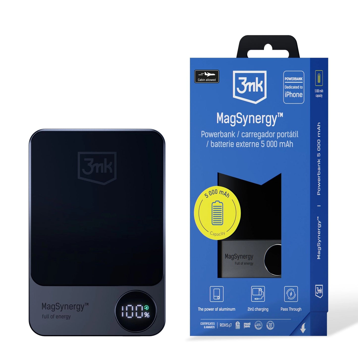 Kabelloser externer Akku 3MK MagSynergy, 5000 mAh, 18 W, PD + FQI, 1 x USB-C, Schwarz