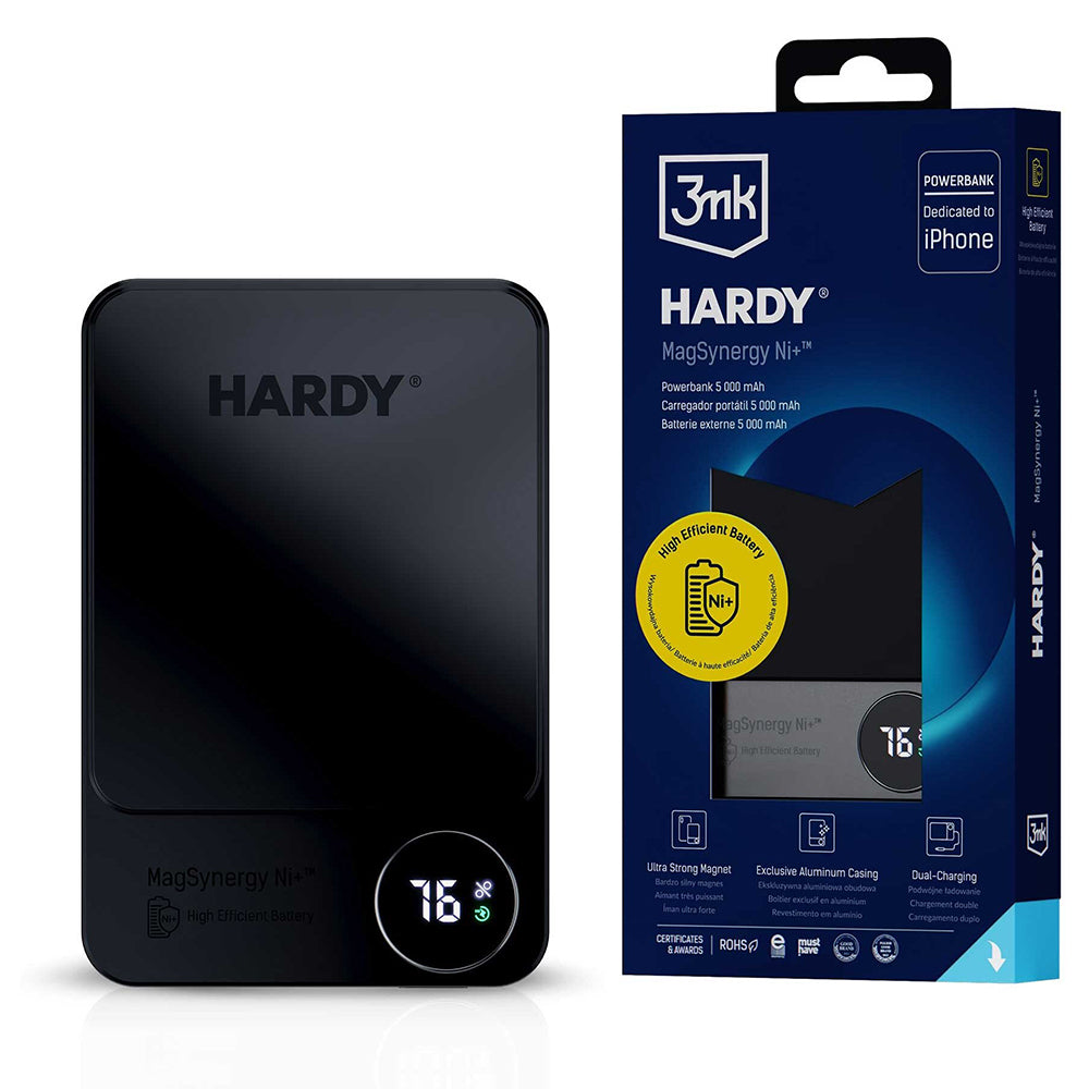 Externer Wireless-Akku 3MK MagSynergy Ni+, 5000mAh, 22.5W, PD + FQI, 1 x QI - 1 x USB-C, Schwarz
