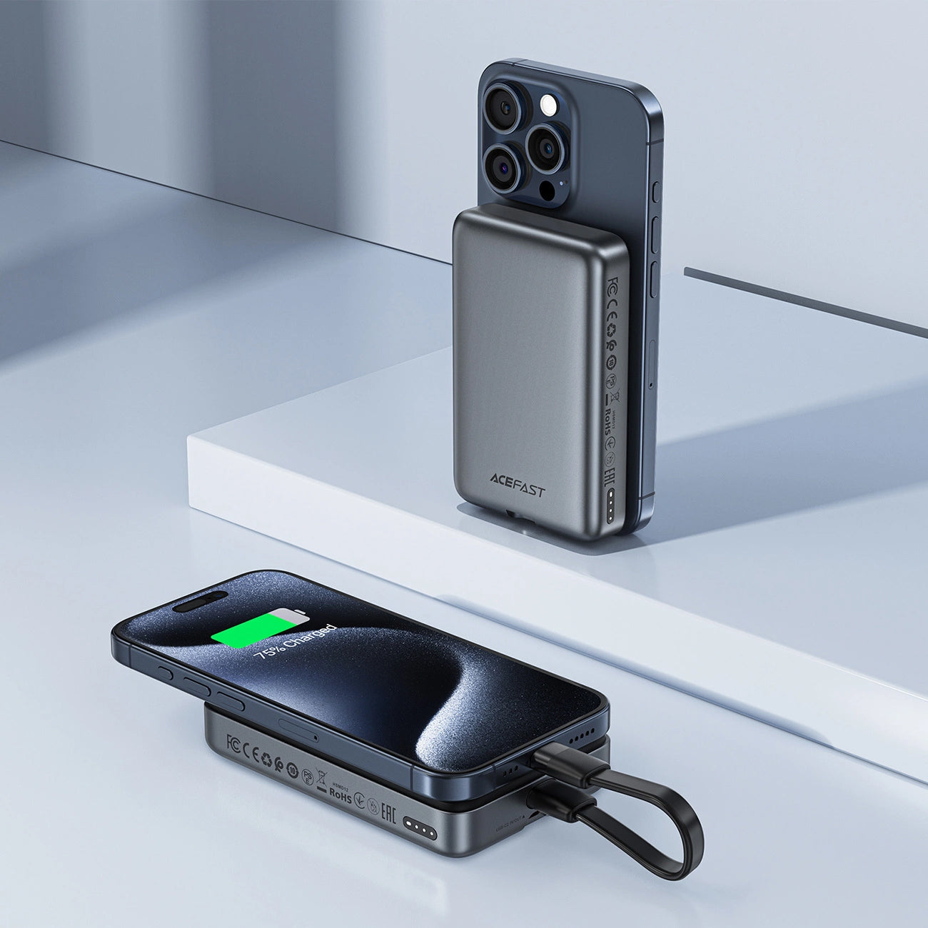 Externer Wireless Akku Acefast M10, 10000mAh, 30W, PD + FQI, 1 x QI - 2 x USB-C, Schwarz
