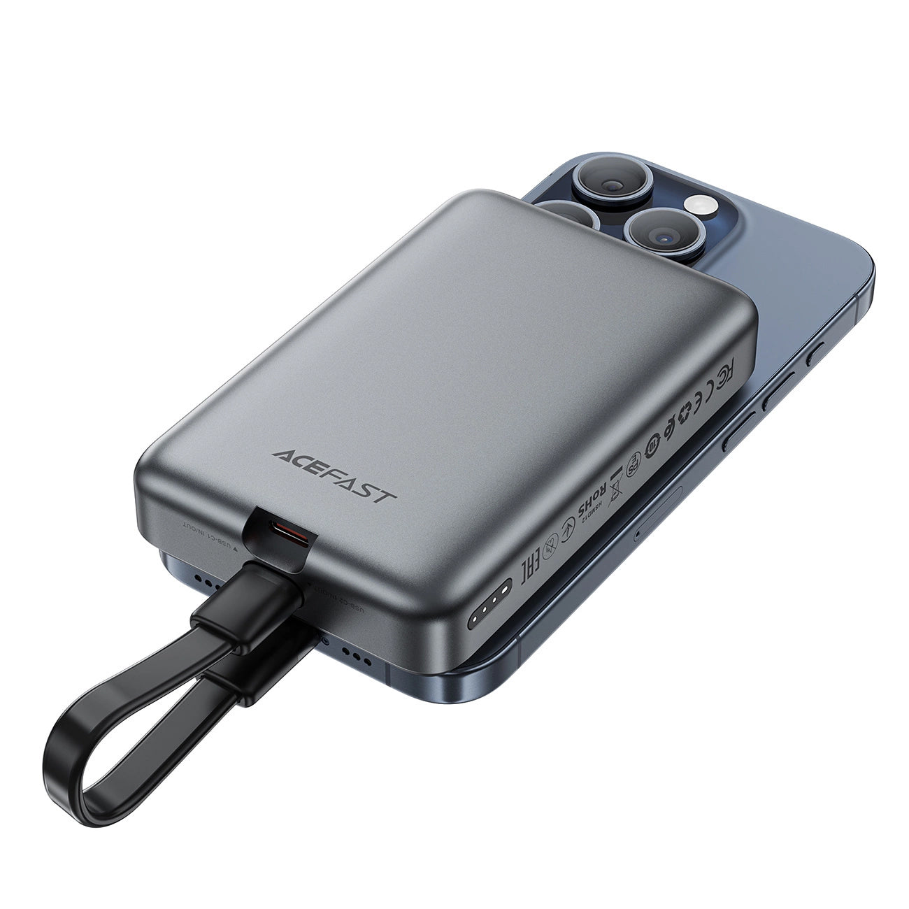 Externer Wireless Akku Acefast M10, 10000mAh, 30W, PD + FQI, 1 x QI - 2 x USB-C, Schwarz