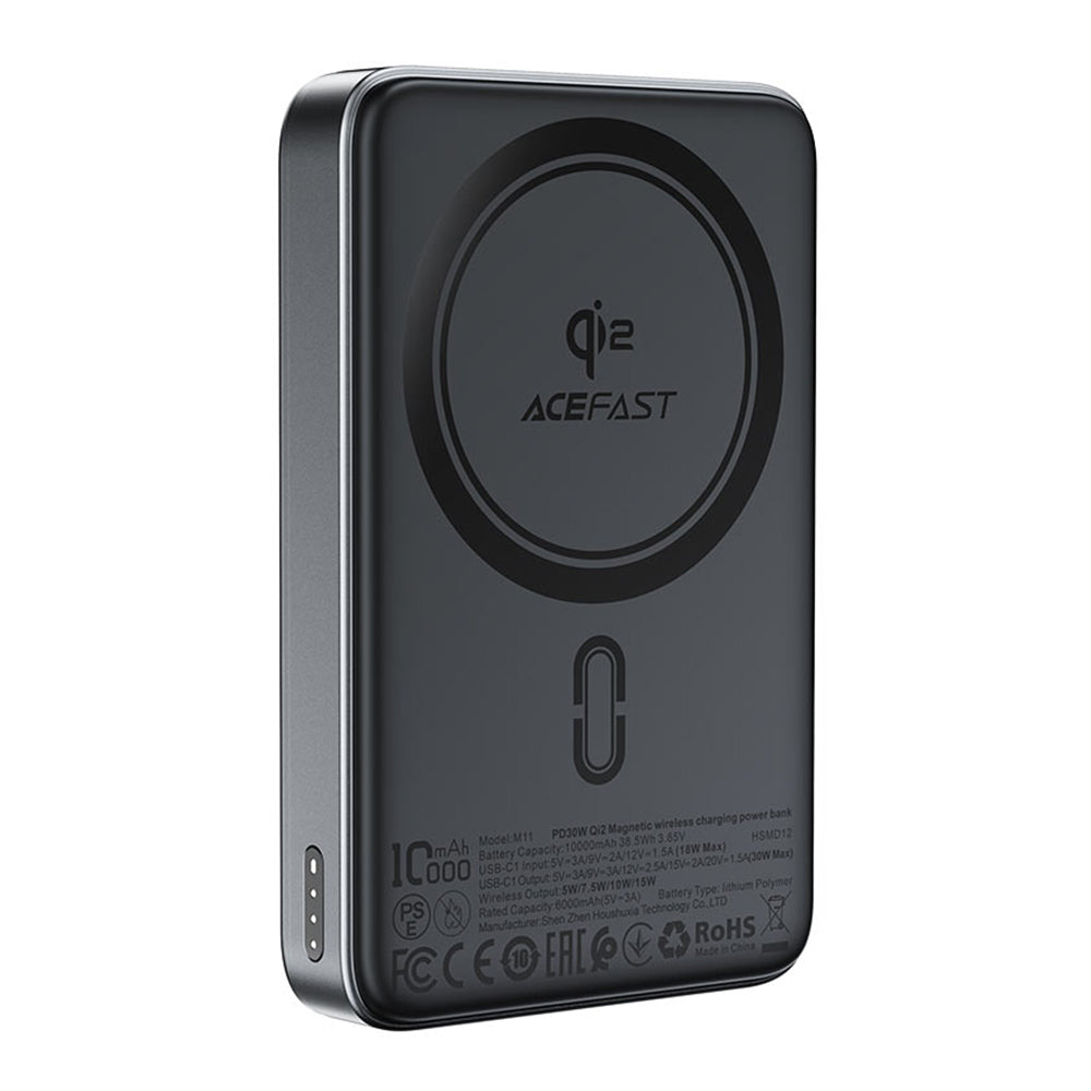 Externer Wireless Akku Acefast M11, 10000mAh, 30W, PD + FQI, 1 x QI - 1 x USB-C, Schwarz