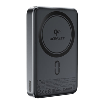 Externer Wireless Akku Acefast M11, 10000mAh, 30W, PD + FQI, 1 x QI - 1 x USB-C, Schwarz