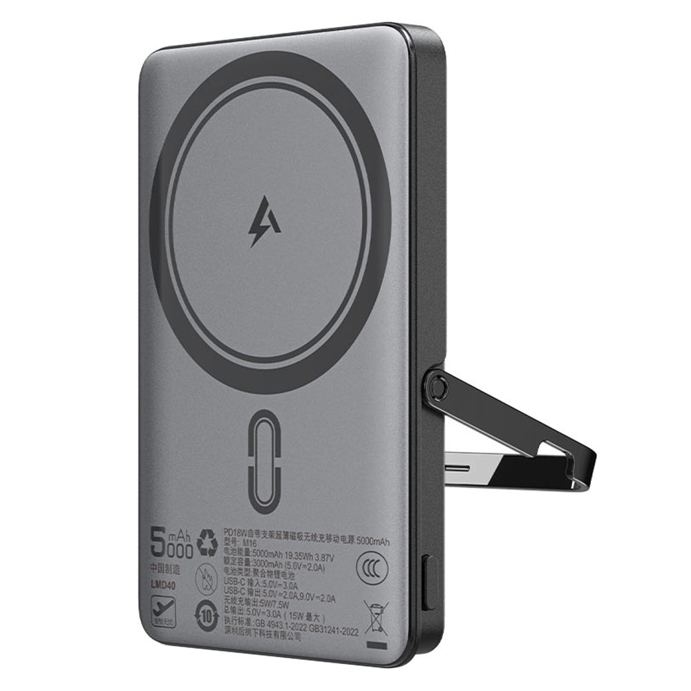 Externer Wireless Akku Acefast M16, 5000mAh, 18W, PD + FQI, 1 x QI - 1 x USB-C, Schwarz