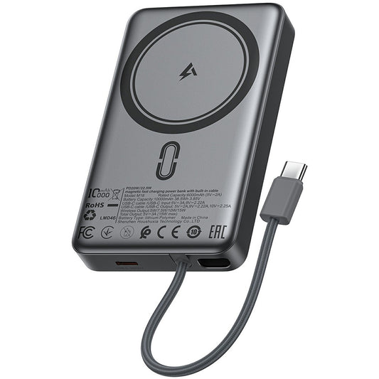 Externer Wireless-Akku Acefast M18, 10000mAh, 22.5W, PD + FQI, 1 x QI - 2 x USB-C, Schwarz