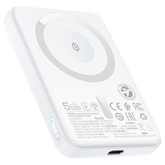 Externer Wireless Akku Acefast M25, 5000mAh, 20W, PD + FQI, 1 x QI - 1 x USB-C, Weiß