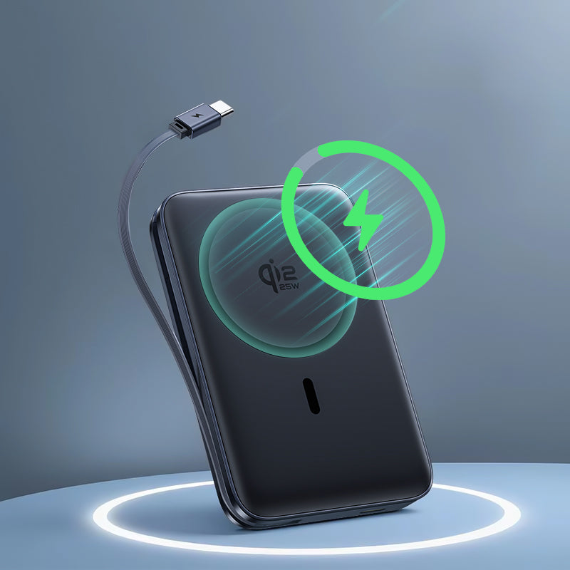 Baseus PicoGo AM61 Wireless Powerbank, 10000mAh, 45W, PD + FQI, 1 x QI - 2 x USB-C, Schwarz E0028V00