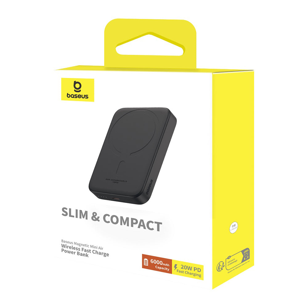 Externer Wireless-Akku Baseus Mini Air, 6000mAh, 20W, PD + FQI, 1 x QI - 1 x USB-C, Schwarz P10059002113-00
