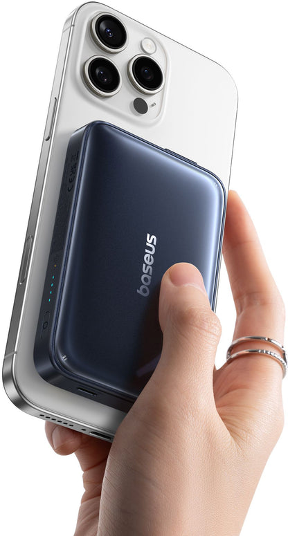 Baseus PicoGo AM61 Wireless Powerbank, 10000mAh, 45W, PD + FQI, 1 x QI - 2 x USB-C, Schwarz E0028V00