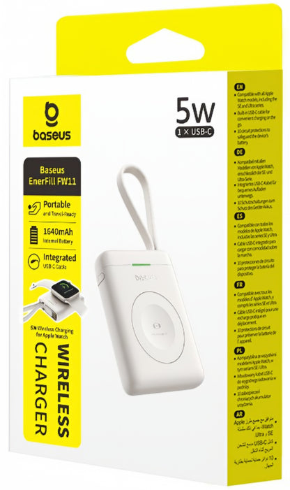 Wireless Externe Batterie Baseus EnerFill FW11 für Apple Watch Series, 1640mAh, 5W, 1 x QI, Weiß E0205302