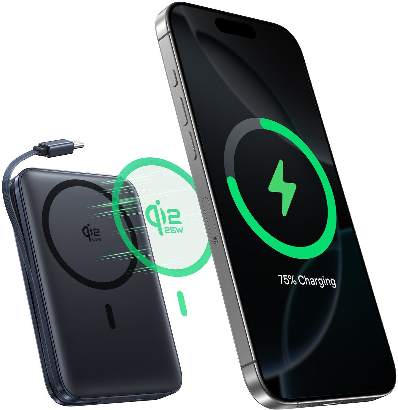 Baseus PicoGo AM61 Wireless Powerbank, 10000mAh, 45W, PD + FQI, 1 x QI - 2 x USB-C, Schwarz E0028V00