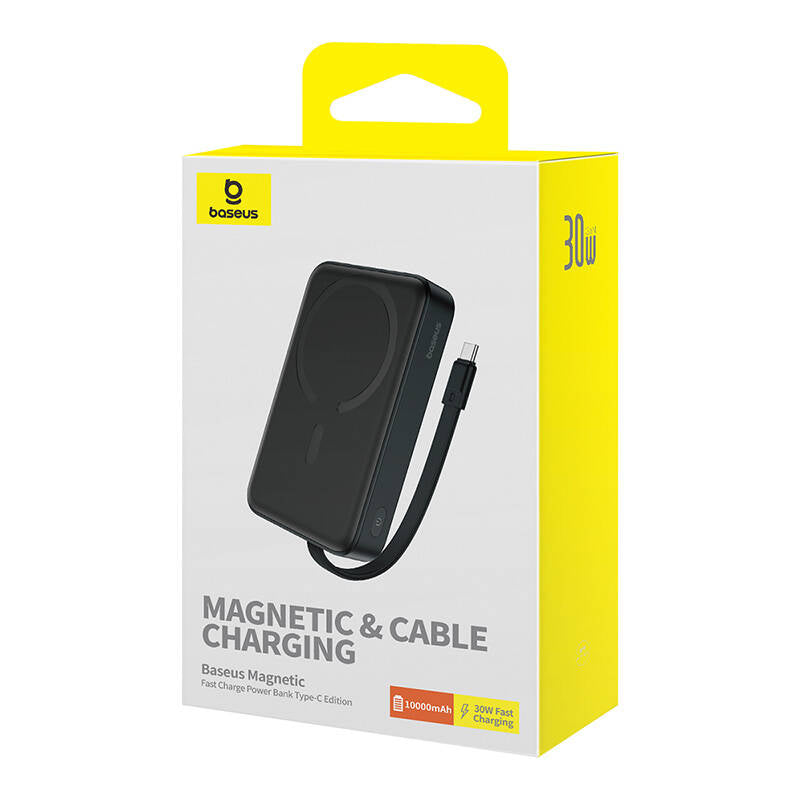 Externer Akku Wireless Baseus Magnetic Mini, 10000mAh, 30W, PD + FQI, 1 x QI - 2 x USB-C, Schwarz P1002210B113-00