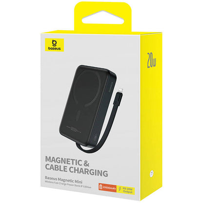 Baseus Magnetic Mini Wireless External Battery, 10000mAh, 20W, PD + FQI, 1 x Lightning - 1 x QI - 1 x USB-C, Black P10022109113-00