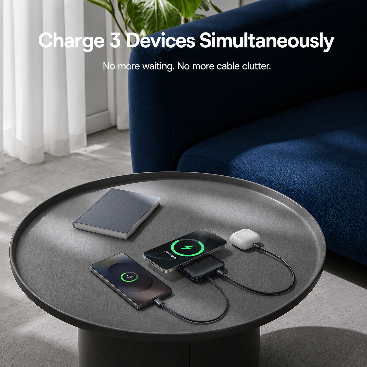 Baseus PicoGo AM61 Wireless Powerbank, 10000mAh, 45W, PD + FQI, 1 x QI - 2 x USB-C, Schwarz E0028V00