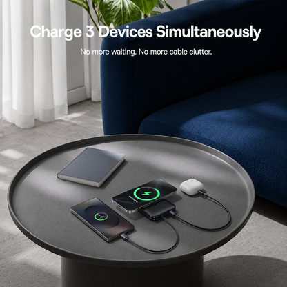 Baseus PicoGo AM61 Wireless Powerbank, 10000mAh, 45W, PD + FQI, 1 x QI - 2 x USB-C, Schwarz E0028V00