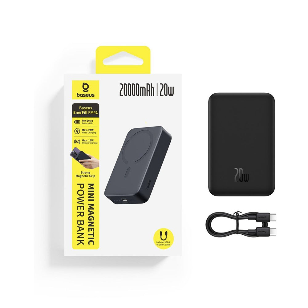Wireless Powerbank Baseus EnerFill FM41, 20000mAh, 20W, PD - FQI, 1 x QI - 1 x USB-C, Schwarz E0027U00