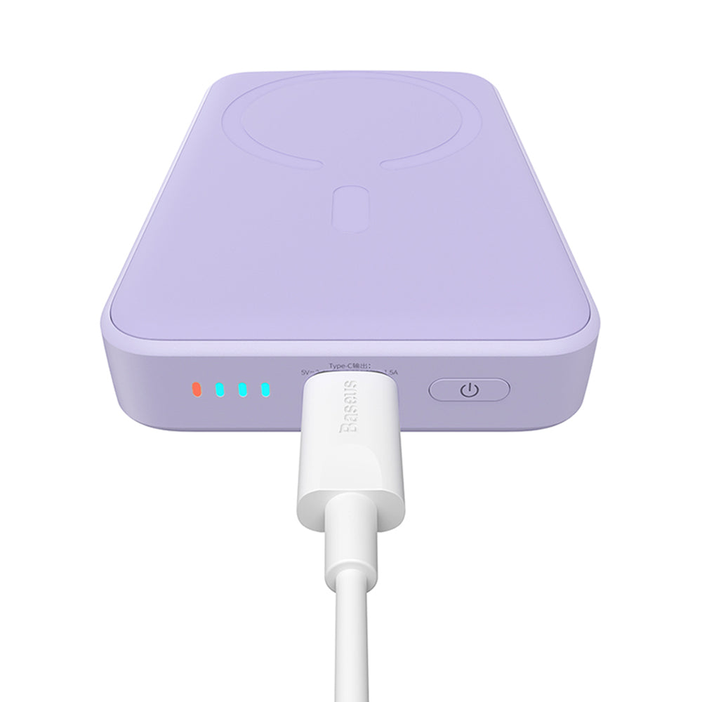 Externer Wireless-Akku Baseus Magnetic Mini, 10000mAh, 20W, PD + FQI, 1 x QI - 1 x USB-C, Lila PPCX110105