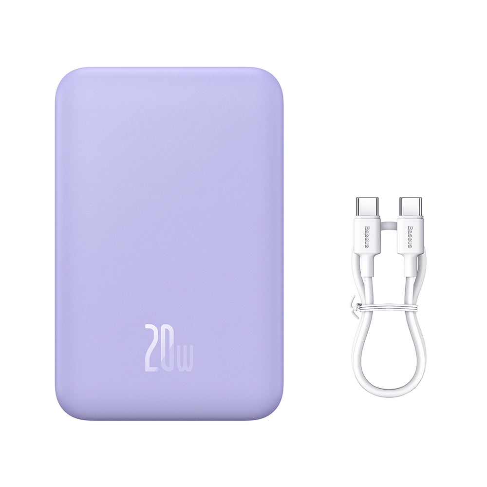 Externer Wireless-Akku Baseus Magnetic Mini, 20000mAh, 20W, PD + FQI, 1 x QI - 1 x USB-C, Lila PPCX150005