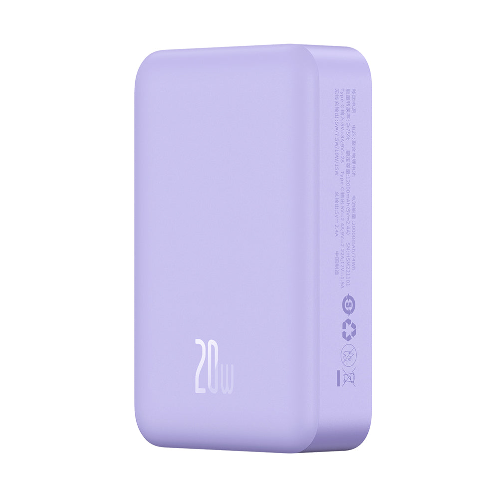 Externer Wireless-Akku Baseus Magnetic Mini, 20000mAh, 20W, PD + FQI, 1 x QI - 1 x USB-C, Lila PPCX150005