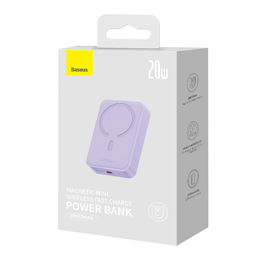 Externer Wireless-Akku Baseus Magnetic Mini, 20000mAh, 20W, PD + FQI, 1 x QI - 1 x USB-C, Lila PPCX150005