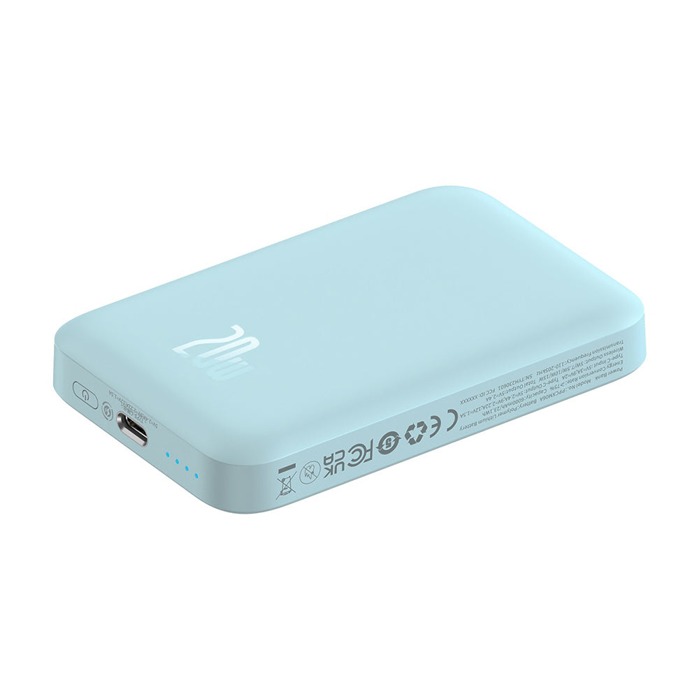 Externer Wireless-Akku Baseus Mini Air, 6000mAh, 20W, PD + FQI, 1 x QI - 1 x USB-C, Blau P10059002313-00