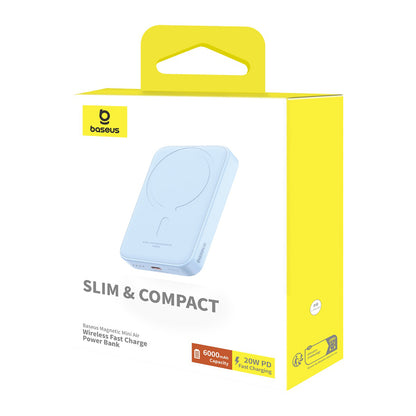 Externer Wireless-Akku Baseus Mini Air, 6000mAh, 20W, PD + FQI, 1 x QI - 1 x USB-C, Blau P10059002313-00