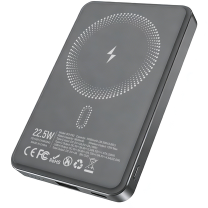 Kabellose Externe Batterie BWOO BO-P82, 10000mAh, 22,5W, PD + FQI, 1 x QI - 1 x USB-C, Grau