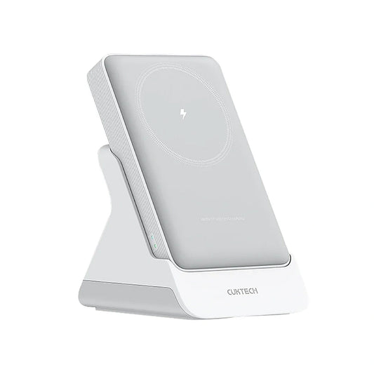 Kabellose Powerbank Cuktech WPB100N, 10000mAh, 20W, PD + FQI, 1 x QI - 1 x USB-C, Weiß CKWPB100NGLGR