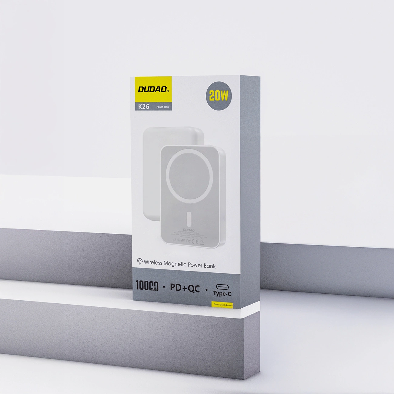 Externer Wireless-Akku Dudao K26, 10000mAh, 20W, PD + FQI, 1 x QI - 1 x USB-C, Weiß