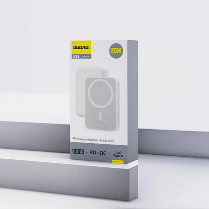 Externer Wireless-Akku Dudao K26, 10000mAh, 20W, PD + FQI, 1 x QI - 1 x USB-C, Weiß
