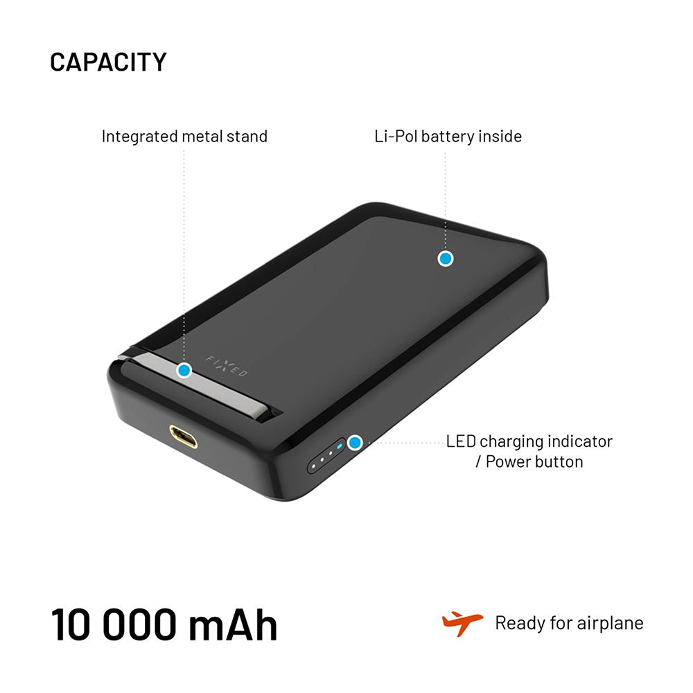 Externer Wireless Akku Fixed MagZen 10 Pro, 10000mAh, 30W, PD + FQI, 1 x QI - 1 x USB-C, Schwarz