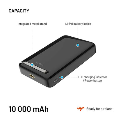 Externer Wireless Akku Fixed MagZen 10 Pro, 10000mAh, 30W, PD + FQI, 1 x QI - 1 x USB-C, Schwarz
