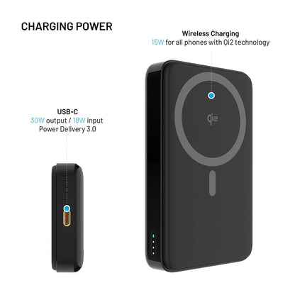 Externer Wireless Akku Fixed MagZen 10 Pro, 10000mAh, 30W, PD + FQI, 1 x QI - 1 x USB-C, Schwarz