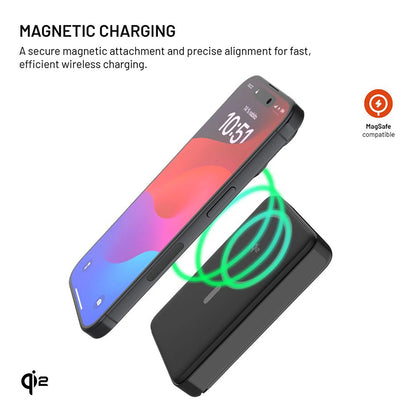 Externer Wireless Akku Fixed MagZen 10 Pro, 10000mAh, 30W, PD + FQI, 1 x QI - 1 x USB-C, Schwarz