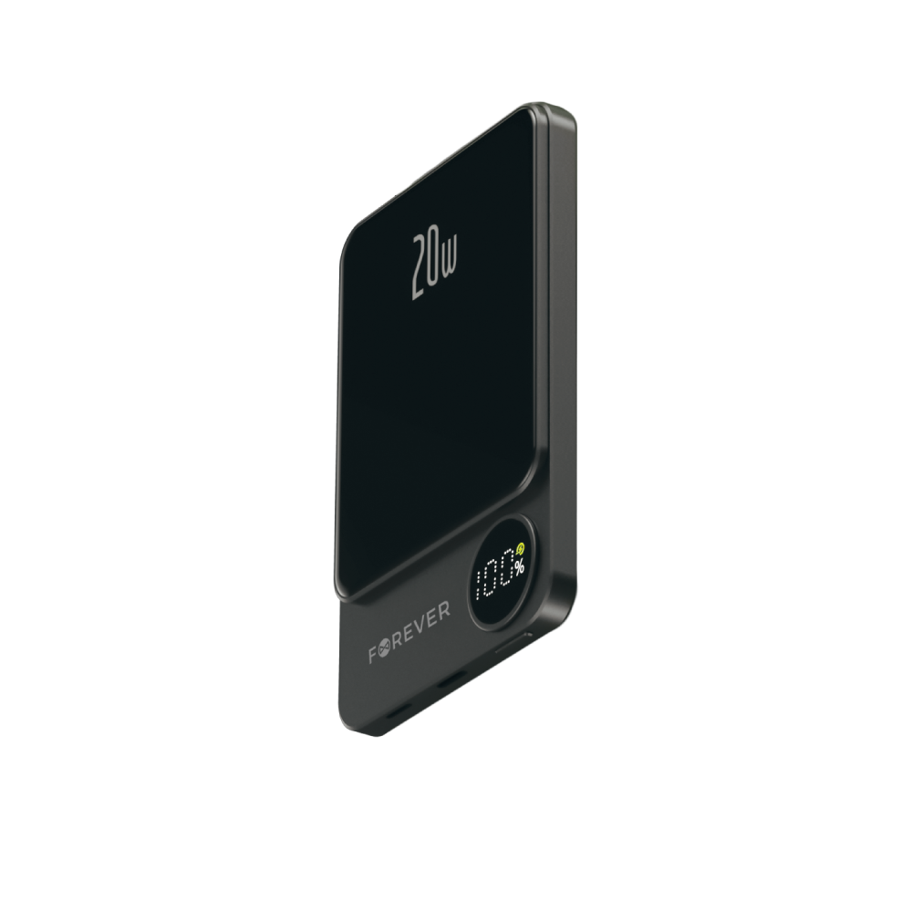 Forever MATB-200 Wireless External Battery, 5000mAh, 20W, PD + FQI, 1 x QI - 1 x USB-C, Black