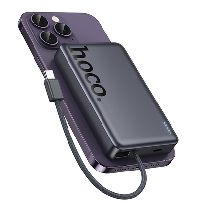HOCO Q44 Wireless External Battery, 10000mAh, 20W, PD + FQI, 1 x QI - 2 x USB-C, Gray