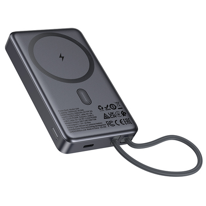 HOCO Q44 Wireless External Battery, 10000mAh, 20W, PD + FQI, 1 x QI - 2 x USB-C, Gray