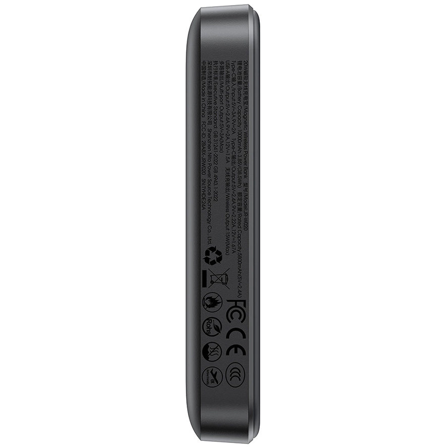Externer Wireless-Akku Joyroom JR-W020, 10000mAh, 20W, QC + PD + FQI, 1 x QI - 1 x USB-A - 1 x USB-C, Schwarz