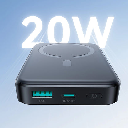 Externer Wireless-Akku Joyroom JR-W020, 10000mAh, 20W, QC + PD + FQI, 1 x QI - 1 x USB-A - 1 x USB-C, Schwarz