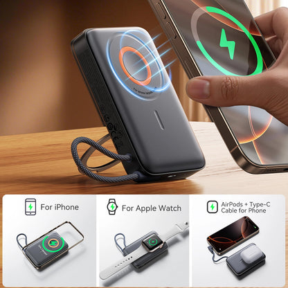 Externer Wireless-Akku Joyroom JR-PBM02, 10000mAh, 22.5W, PD + FQI, 1 x QI - 2 x USB-C, Schwarz