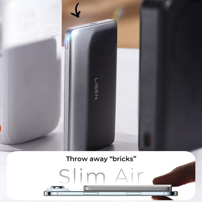Wireless Externe Batterie Lisen L601 Pro, 5000mAh, 22,5W, PD + FQI, 1 x QI - 1 x USB-C, Grau YL0325090011