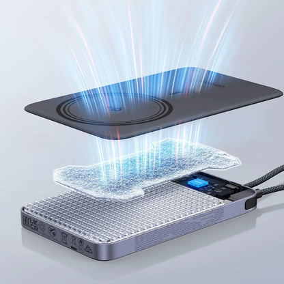 Kabellose Powerbank UGREEN PB570 (75982B), 10000 mAh, 30 W, PD + FQI, 1 x Qi – 2 x USB-C, Grau