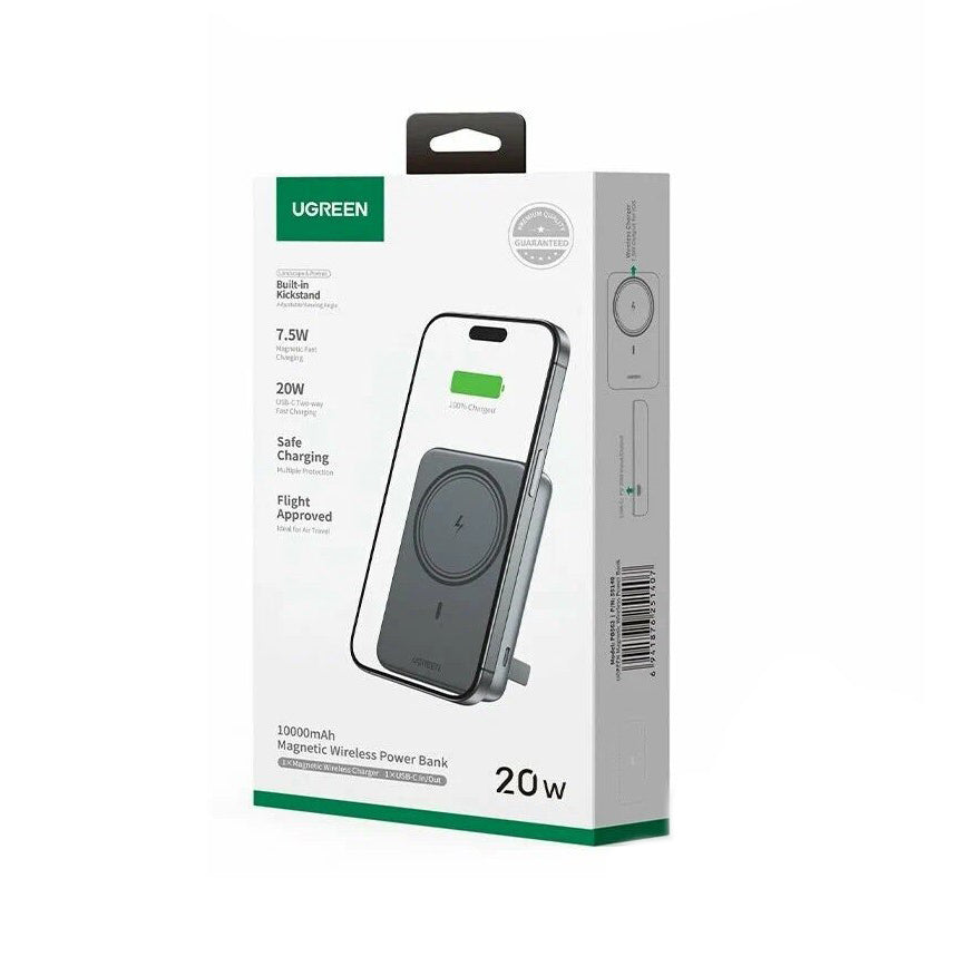 Externer Wireless-Akku UGREEN PB562, 10000mAh, 20W, PD + FQI, 1 x QI - 1 x USB-C, Schwarz