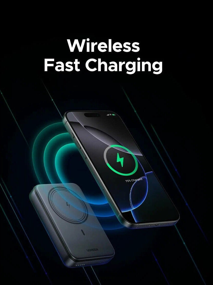 Externer Wireless-Akku UGREEN PB562, 10000mAh, 20W, PD + FQI, 1 x QI - 1 x USB-C, Schwarz