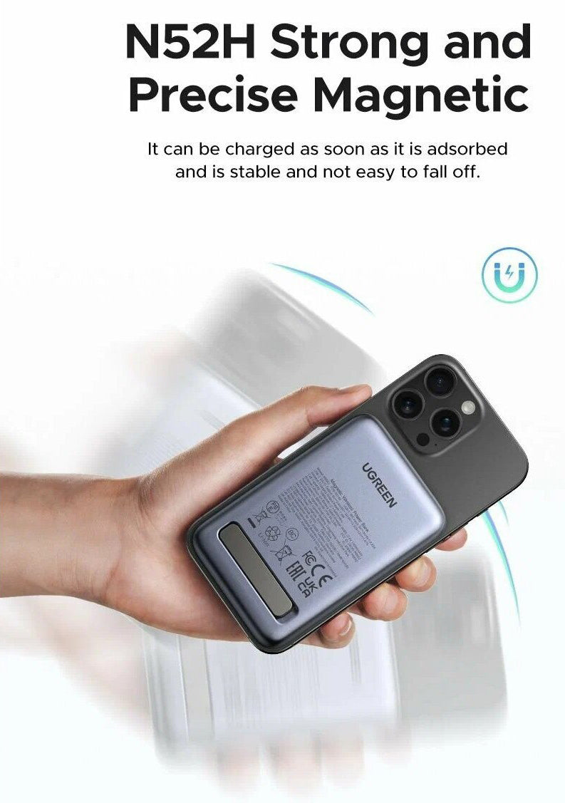 Externer Wireless-Akku UGREEN PB562, 10000mAh, 20W, PD + FQI, 1 x QI - 1 x USB-C, Schwarz