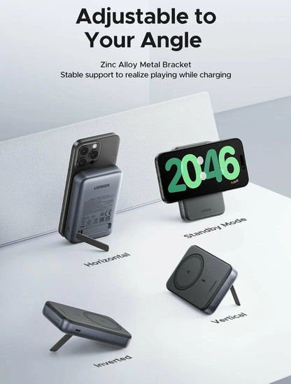 Externer Wireless-Akku UGREEN PB562, 10000mAh, 20W, PD + FQI, 1 x QI - 1 x USB-C, Schwarz